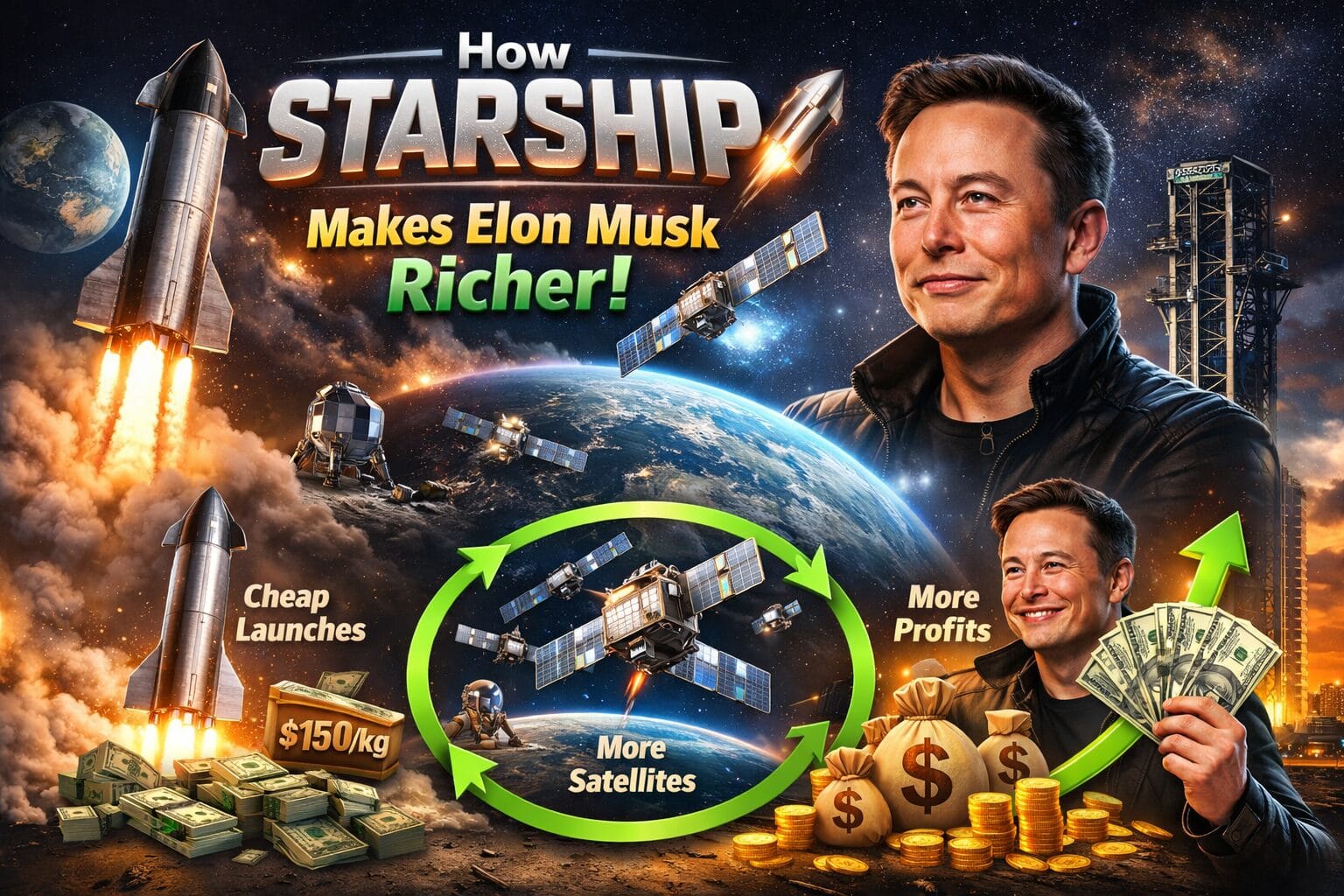 How does STARSHIP and spaceX help elon musk to get even more rich!